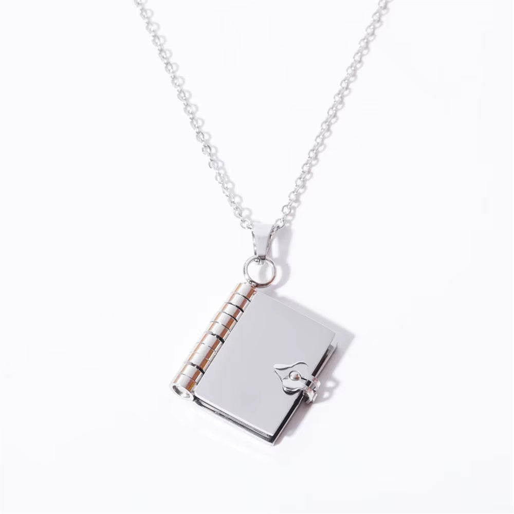 Stainless Steel Openable Book Locket Pendant Necklace with Curb Chain - Ideal Gift for Book Lovers