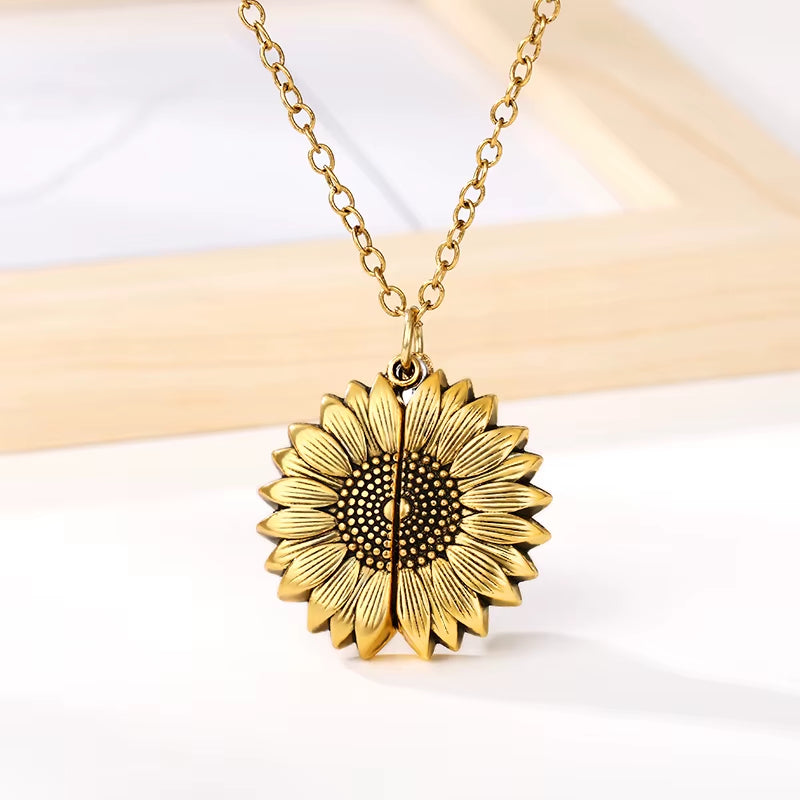 You Are My Sunshine Gold Sunflower Pendant Necklace for Women and Men - Ideal Birthday Gift for Girlfriend or Mother