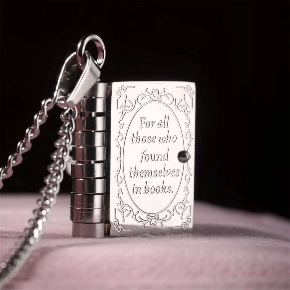 Stainless Steel Openable Book Locket Pendant Necklace with Curb Chain - Ideal Gift for Book Lovers