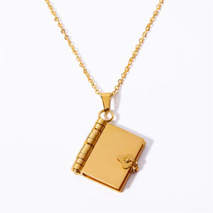 Stainless Steel Openable Book Locket Pendant Necklace with Curb Chain - Ideal Gift for Book Lovers