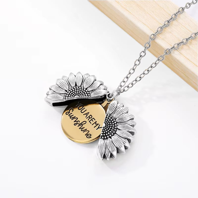 You Are My Sunshine Gold Sunflower Pendant Necklace for Women and Men - Ideal Birthday Gift for Girlfriend or Mother