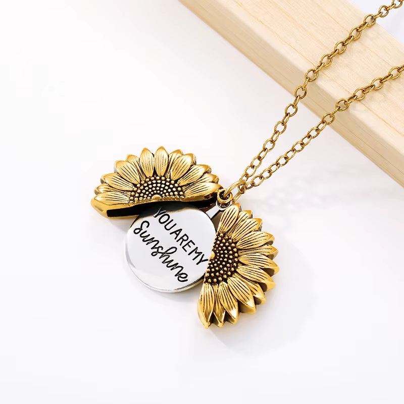 You Are My Sunshine Gold Sunflower Pendant Necklace for Women and Men - Ideal Birthday Gift for Girlfriend or Mother