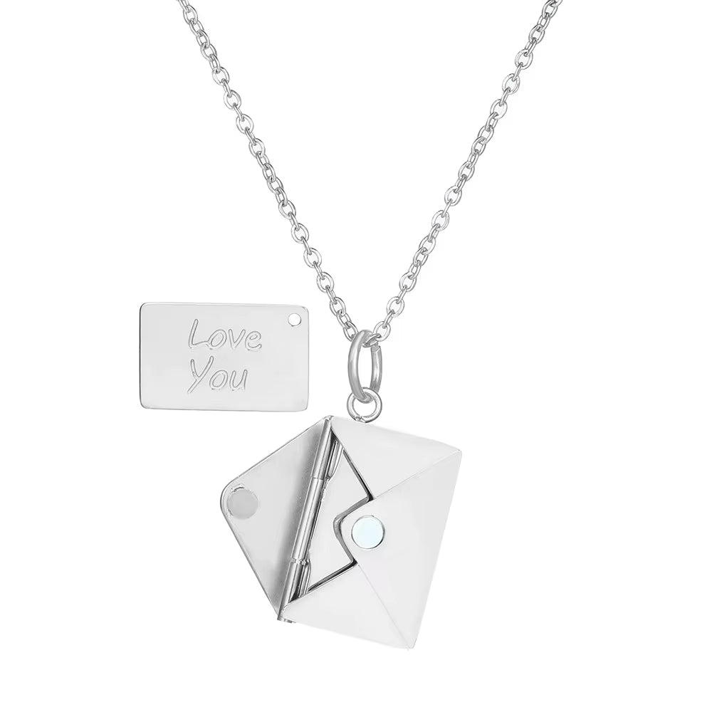 Stainless Steel Love Letter Envelope Pendant Necklace - Elegant Jewelry Gift for Women on Valentine's Day