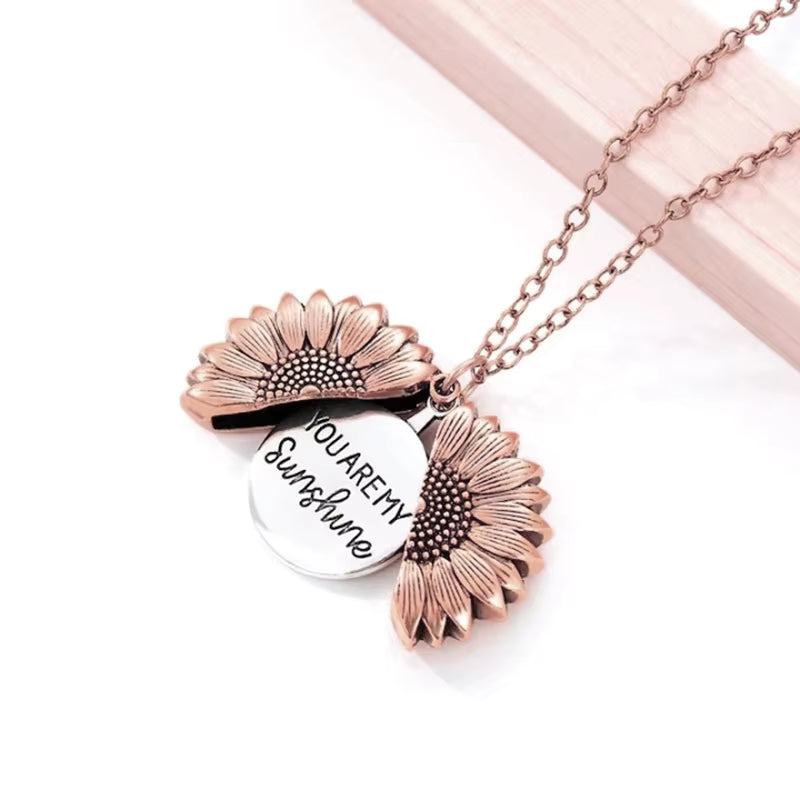 You Are My Sunshine Gold Sunflower Pendant Necklace for Women and Men - Ideal Birthday Gift for Girlfriend or Mother