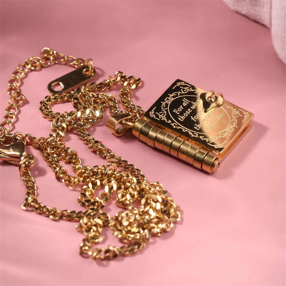 Stainless Steel Openable Book Locket Pendant Necklace with Curb Chain - Ideal Gift for Book Lovers