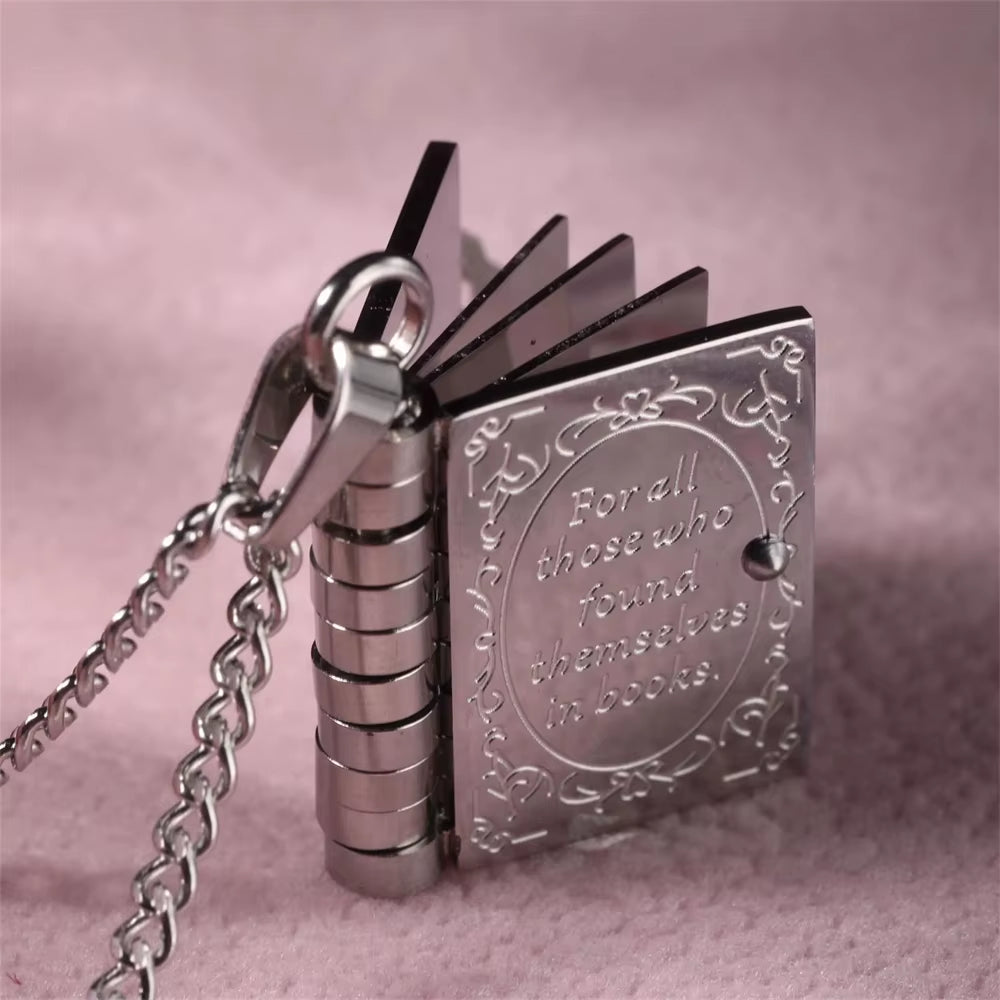 Stainless Steel Openable Book Locket Pendant Necklace with Curb Chain - Ideal Gift for Book Lovers