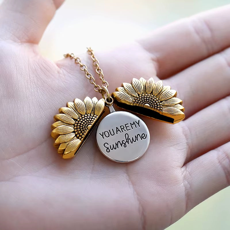 You Are My Sunshine Gold Sunflower Pendant Necklace for Women and Men - Ideal Birthday Gift for Girlfriend or Mother