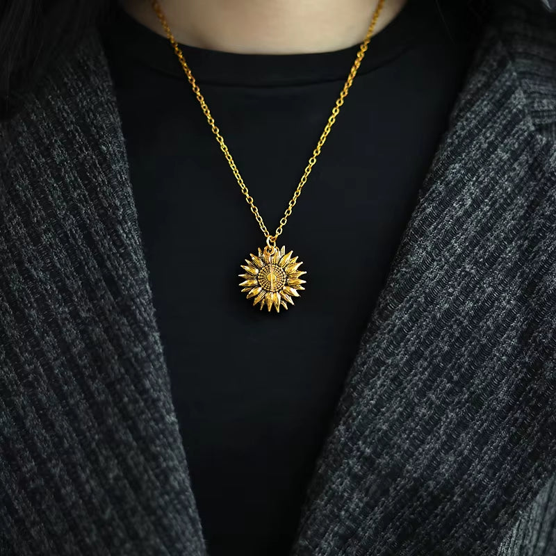 You Are My Sunshine Gold Sunflower Pendant Necklace for Women and Men - Ideal Birthday Gift for Girlfriend or Mother