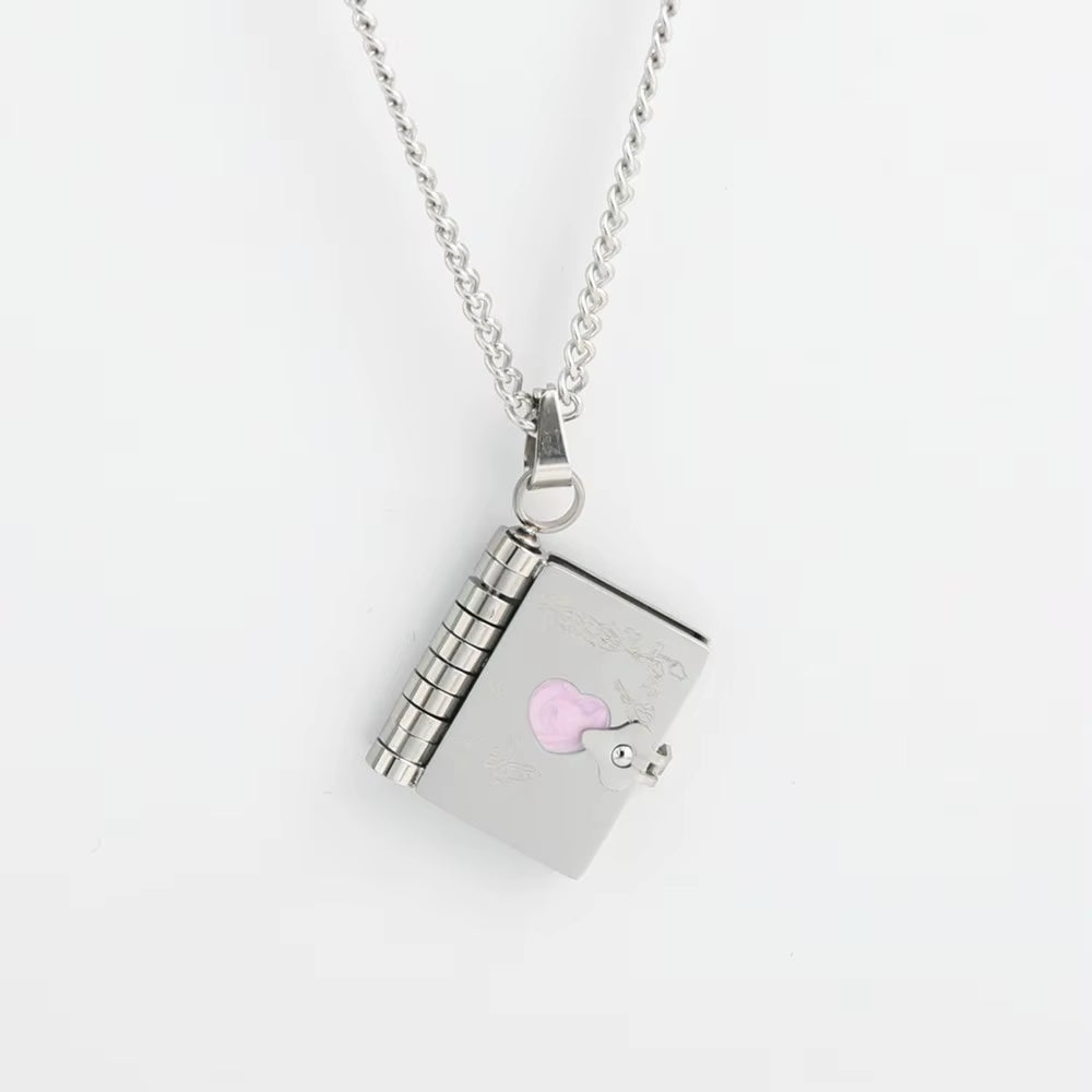 Stainless Steel Openable Book Locket Pendant Necklace with Curb Chain - Ideal Gift for Book Lovers