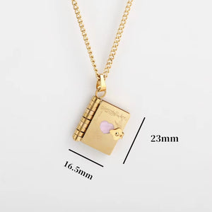 Stainless Steel Openable Book Locket Pendant Necklace with Curb Chain - Ideal Gift for Book Lovers