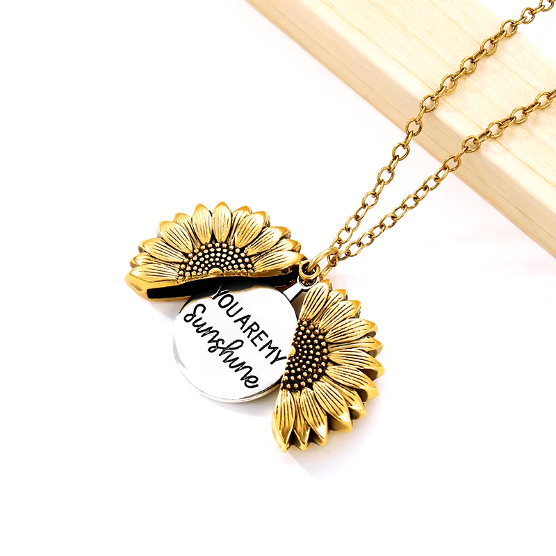 You Are My Sunshine Gold Sunflower Pendant Necklace for Women and Men - Ideal Birthday Gift for Girlfriend or Mother